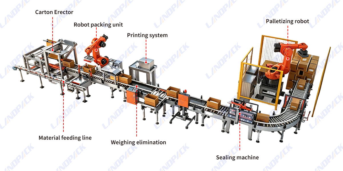 Automatic Case Packing Robot Palletizing Packing Systems For Carton End of Line Packaging