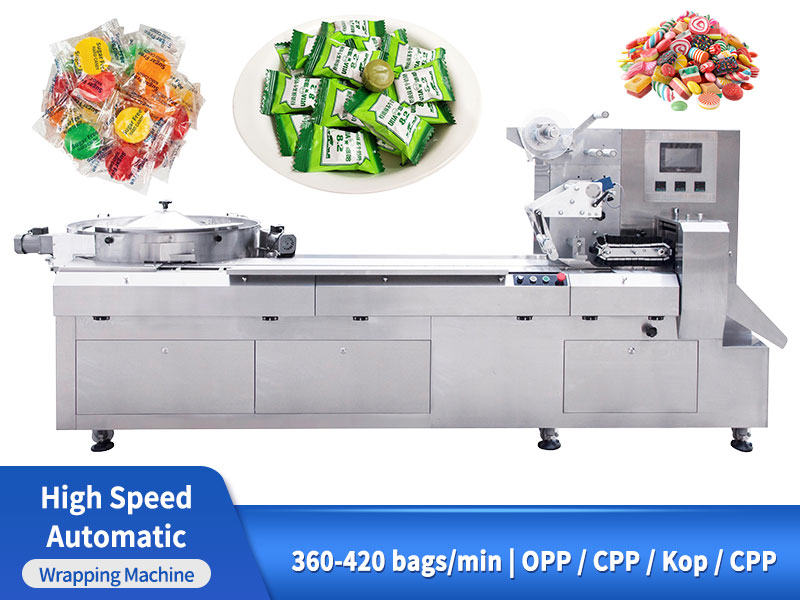 Automatic Hard Candy Pillow Flow Wrapping Packing Machine with Feeding System