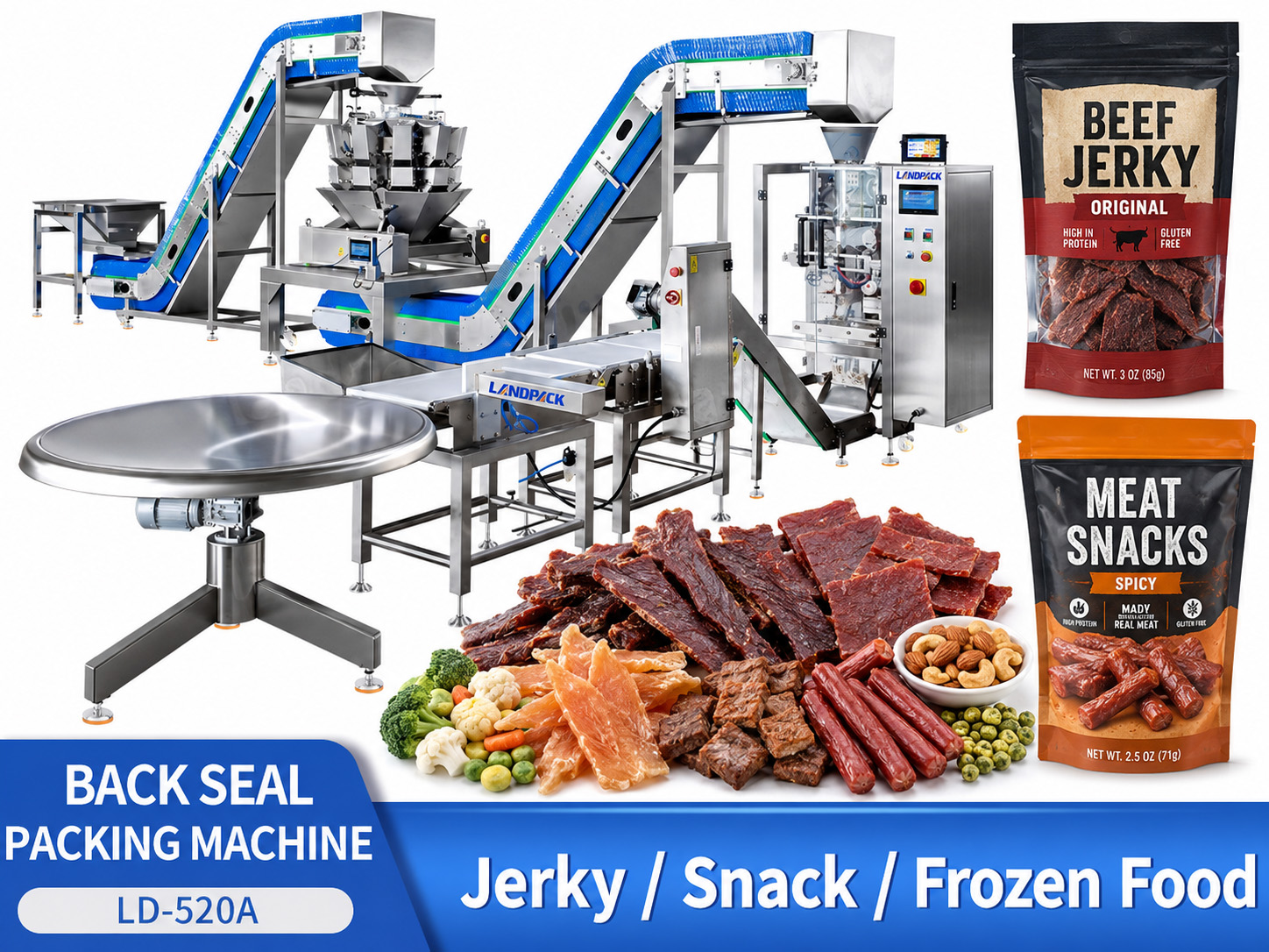 Automatic Jerky Packaging Machine Multihead Weigher Vertical Packing Machine with Checkweigher