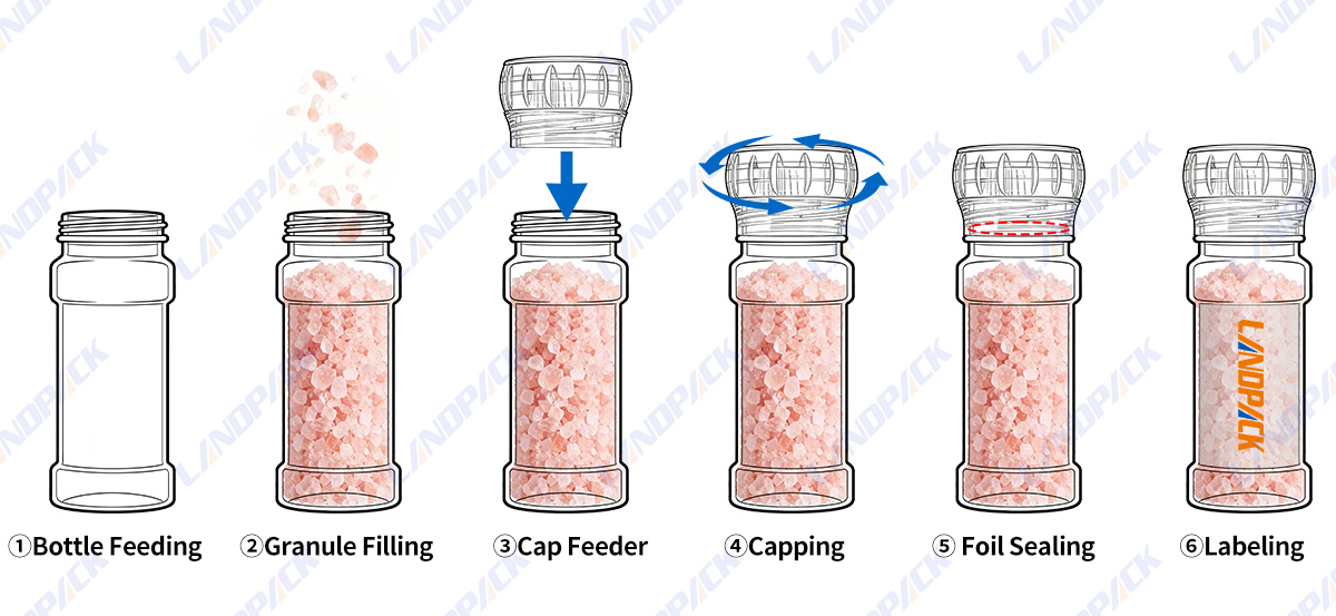 Automatic Salt Filling Machine Granule Filling Capping Labeling Machine Line